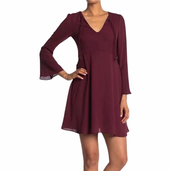 SAM EDELMAN NWT Bell Sleeve A-Line Dress Burgundy Red 4 - Picture 14 of 14